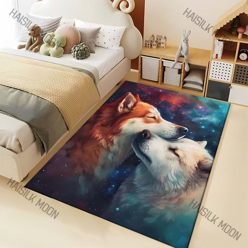 Home Bathroom With Two Toilets - 1PC Two wolves nuzzling in starry