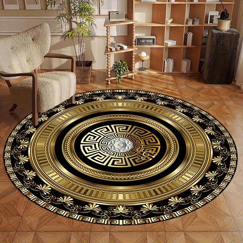 Home Bathroom Rugs - Greek Key Pattern Round Rug Flannel