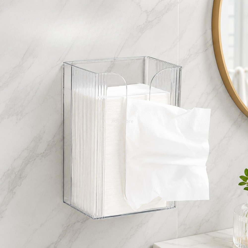 Home Bathroom Paper Towel Dispenser - Transparent Wall Mounted Tissue Box Holder