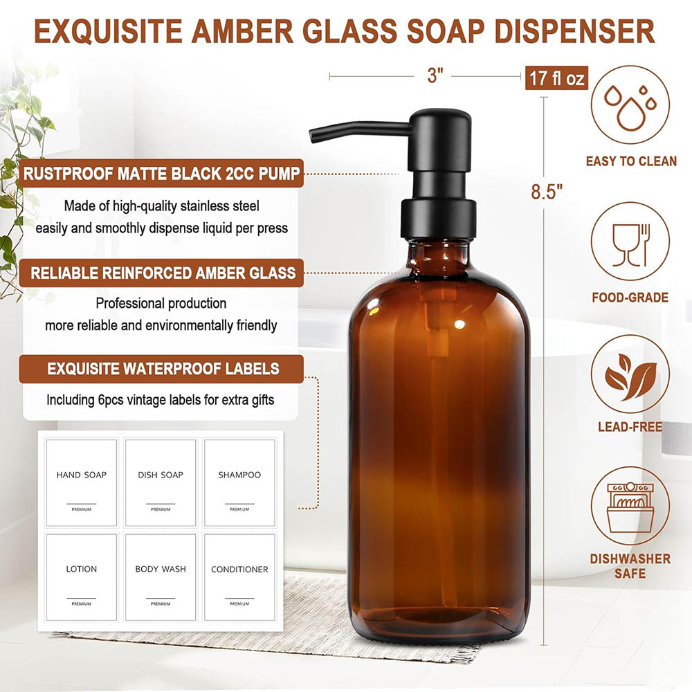 Amber Glass Soap Dispenser, 2  - огляд і ціна Soap Dispenser Pump